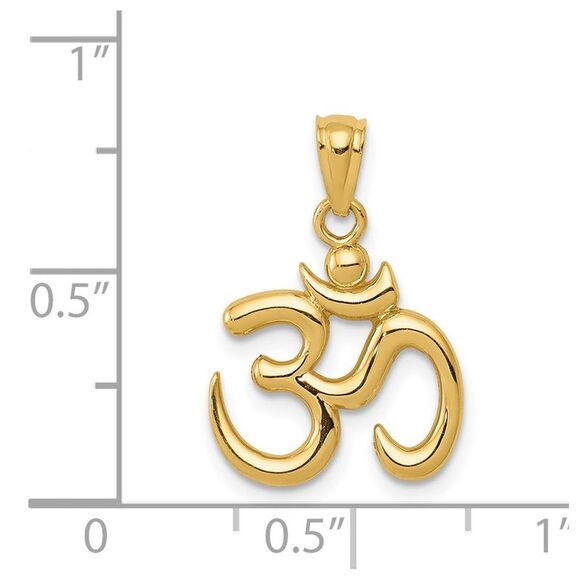 14k Yellow Gold 2D Om Symbol Pendant, 15mm (9/16 inch) - Picture 4 of 6